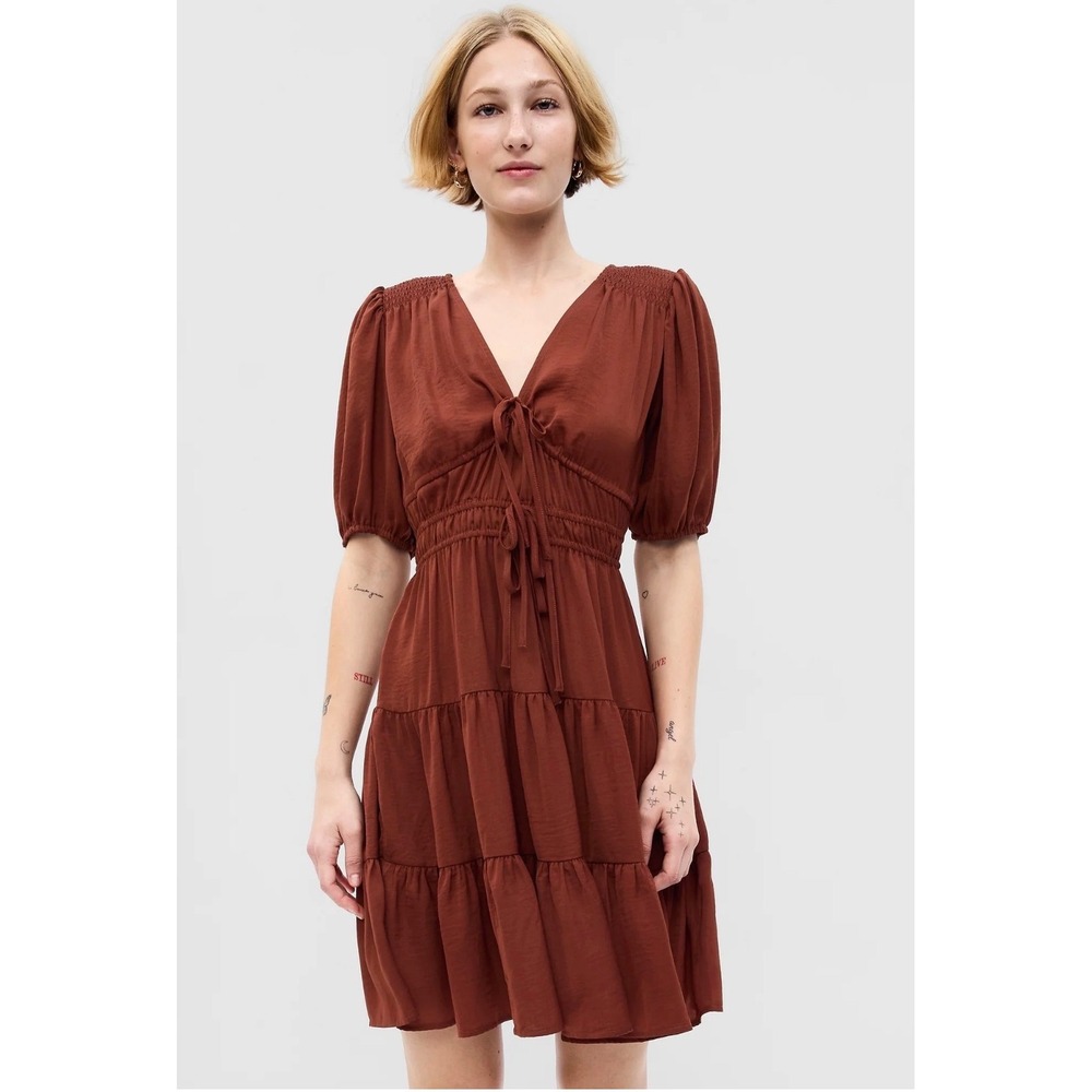 GAP Women‎ Rust Orange Tie-Front Tiered Mini Dress